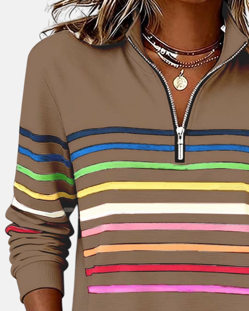 Cynthia | Rainbow Striped Half-Zip Sweatshirt