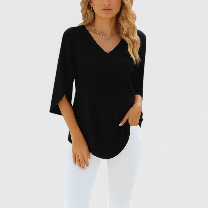 Violetta™ | Sophisticated V-Neck Blouse with Split Sleeves