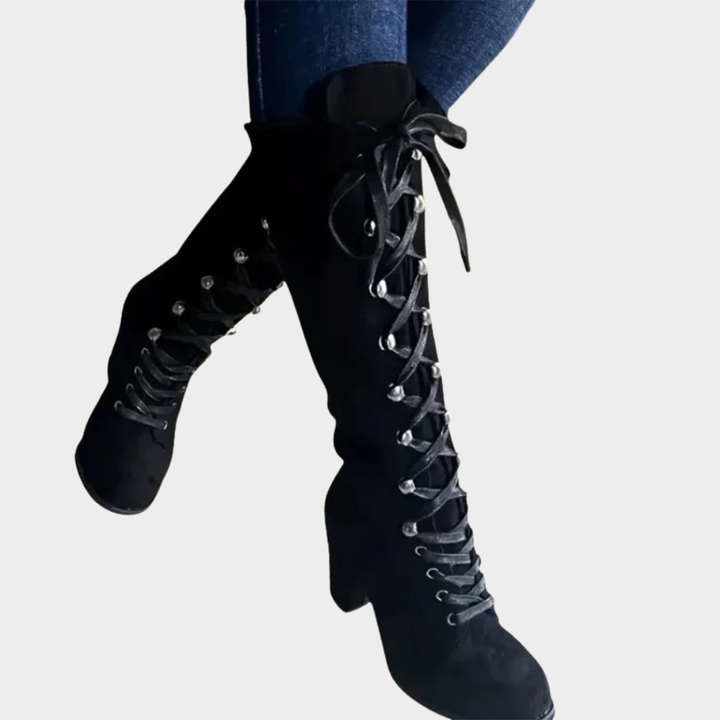 Selene | Lace-Up High Heel Suede Boots