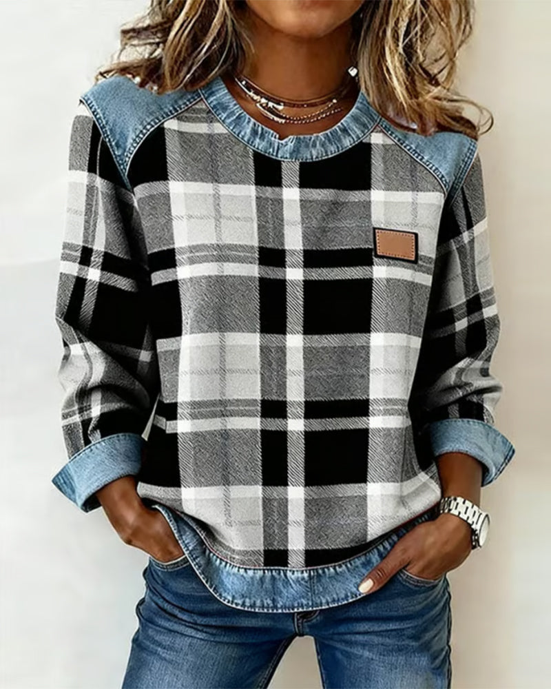 Hailey | Cozy Patchwork Denim Sweatshirt