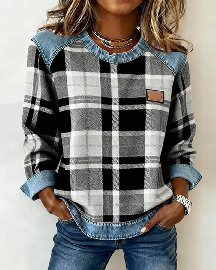 Hailey | Cozy Patchwork Denim Sweatshirt