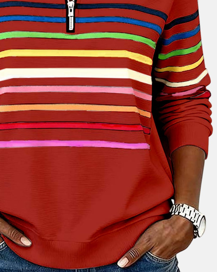 Cynthia | Rainbow Striped Half-Zip Sweatshirt