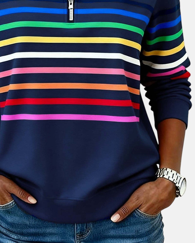 Cynthia | Rainbow Striped Half-Zip Sweatshirt