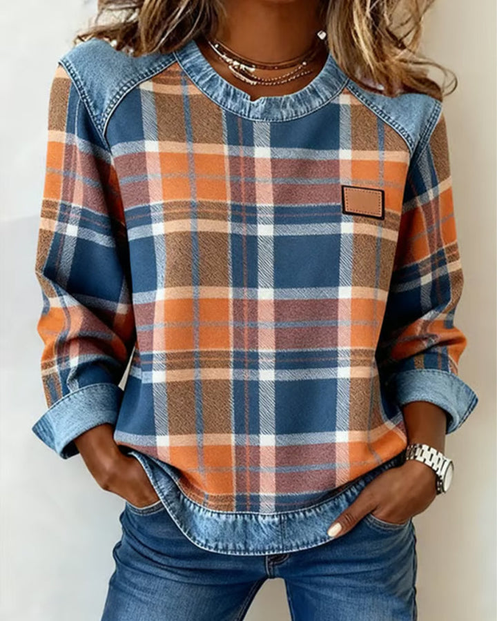 Hailey | Cozy Patchwork Denim Sweatshirt