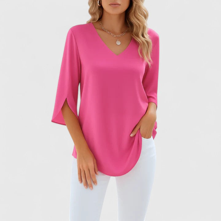 Violetta™ | Sophisticated V-Neck Blouse with Split Sleeves