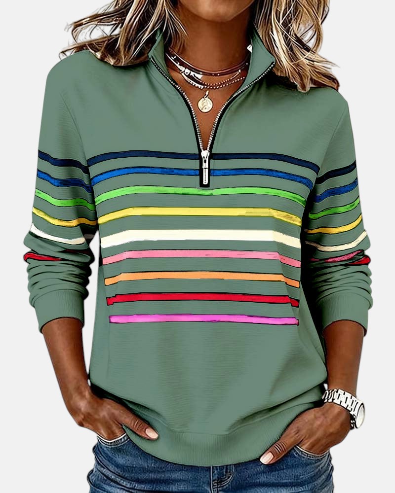 Cynthia | Rainbow Striped Half-Zip Sweatshirt