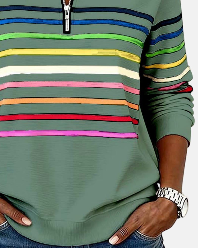 Cynthia | Rainbow Striped Half-Zip Sweatshirt
