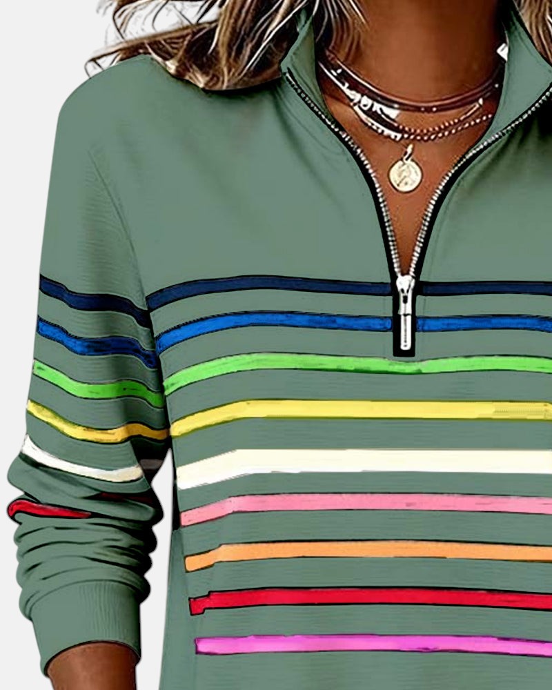 Cynthia | Rainbow Striped Half-Zip Sweatshirt