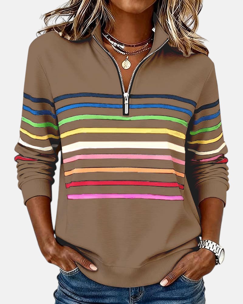 Cynthia | Rainbow Striped Half-Zip Sweatshirt