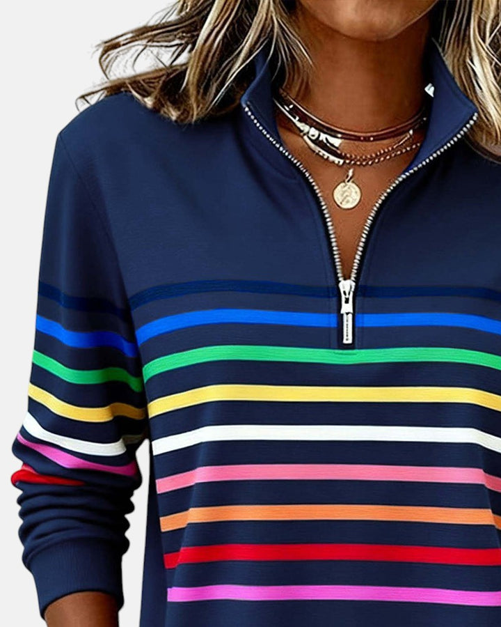 Cynthia | Rainbow Striped Half-Zip Sweatshirt