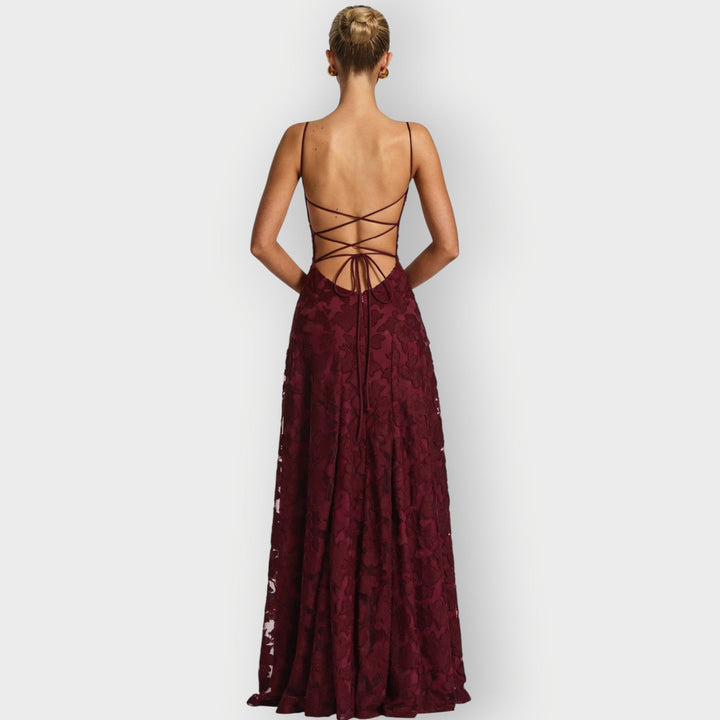 Clara - Elegant Strapless Floral Evening Velvet Gown