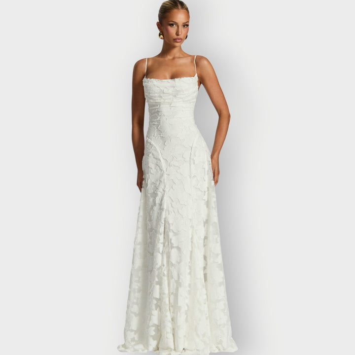 Clara - Elegant Strapless Floral Evening Velvet Gown