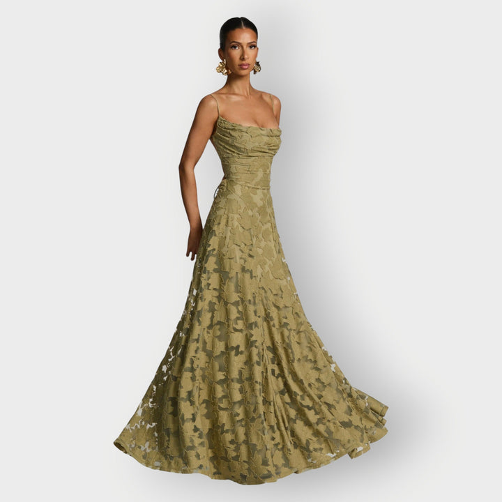 Clara - Elegant Strapless Floral Evening Velvet Gown